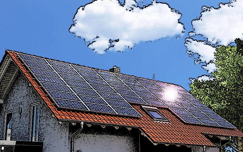 instalacja fotowoltaiczna na dachu domu jednorodzinnego